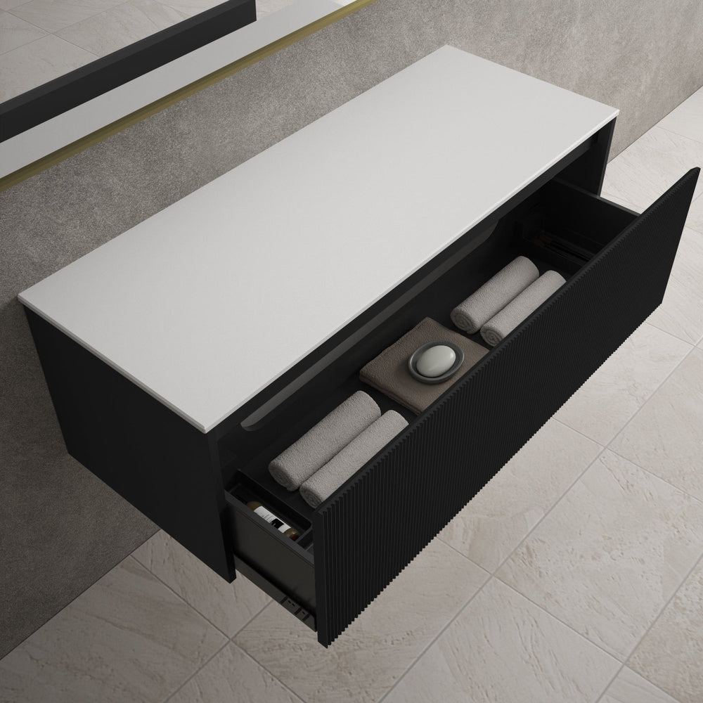 Scanalato Single Drawer Countertop Vanity Unit - Pure Black 1200mm