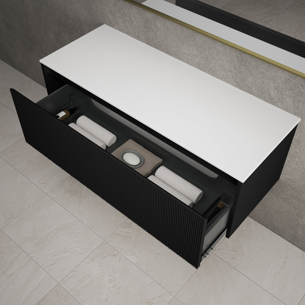Scanalato Single Drawer Countertop Vanity Unit - Pure Black 1200mm
