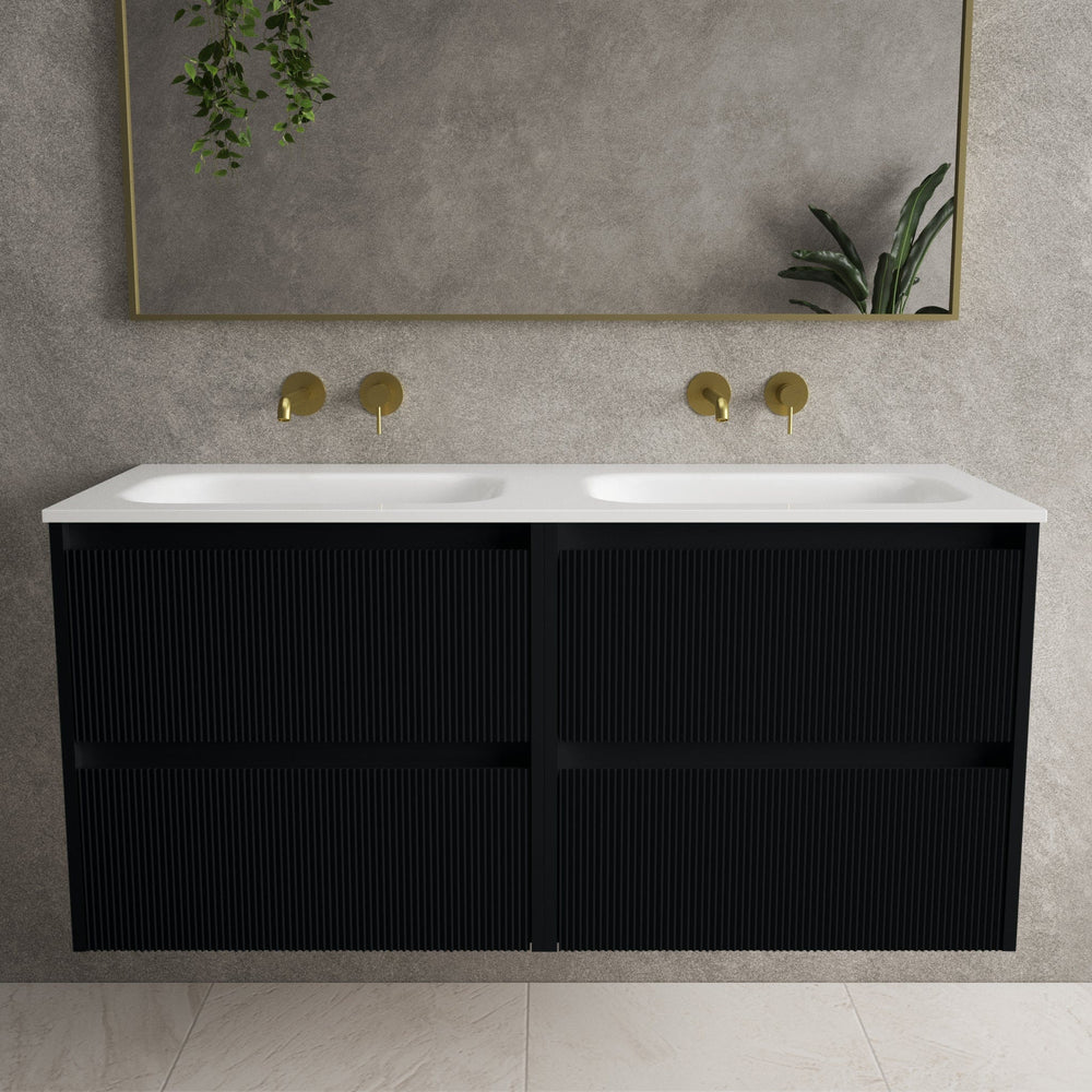 Scanalato Four Drawer Vanity Unit With Beyondstone Double Basin - Pure Black 1200mm