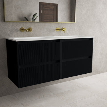 Scanalato Four Drawer Vanity Unit With Beyondstone Double Basin - Pure Black 1200mm