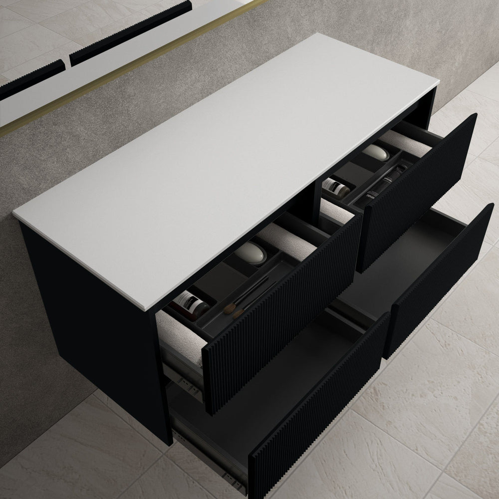 Scanalato Four Drawer Countertop Vanity Unit - Pure Black 1200mm
