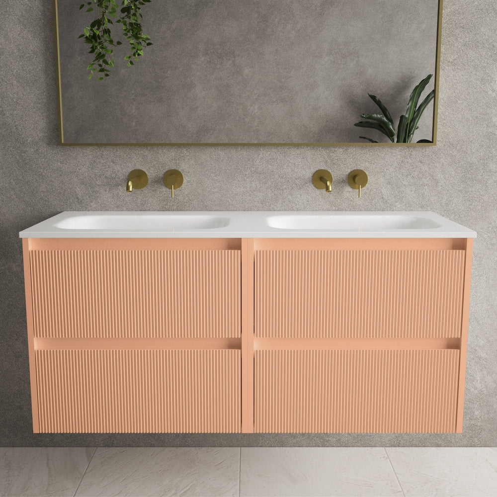 Scanalato Four Drawer Vanity Unit With Beyondstone Double Basin - Peach Fuzz 1200mm