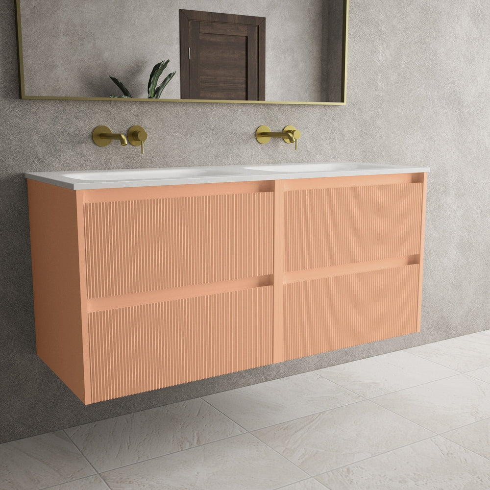 Scanalato Four Drawer Vanity Unit With Beyondstone Double Basin - Peach Fuzz 1200mm