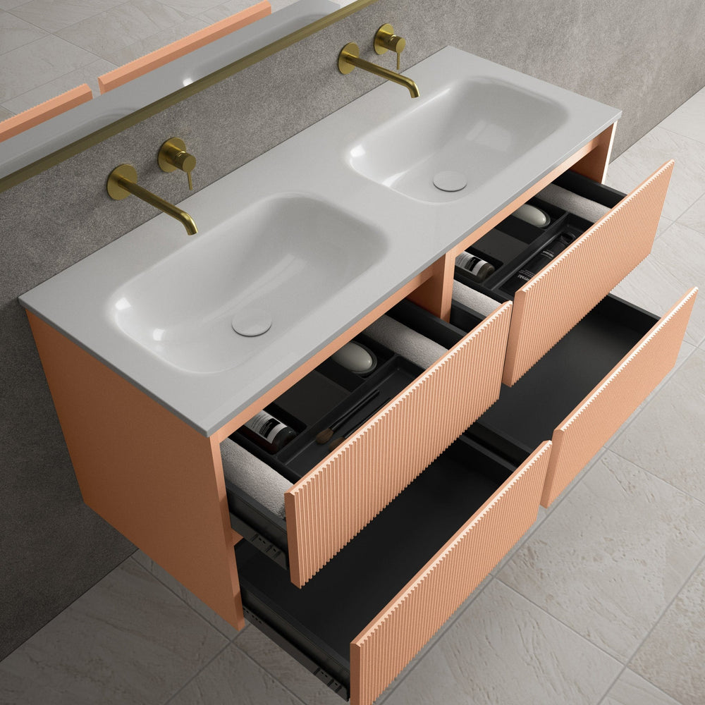 Scanalato Four Drawer Vanity Unit With Beyondstone Double Basin - Peach Fuzz 1200mm