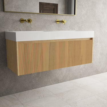 Scanalato Single Drawer Vanity Unit With Beyondstone BLOC Double Basin - Oak 1200mm