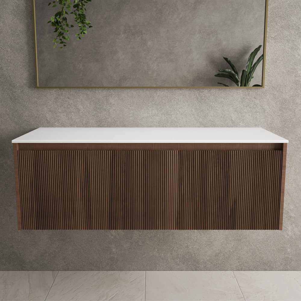Scanalato Single Drawer Countertop Vanity Unit - Walnut 1200mm