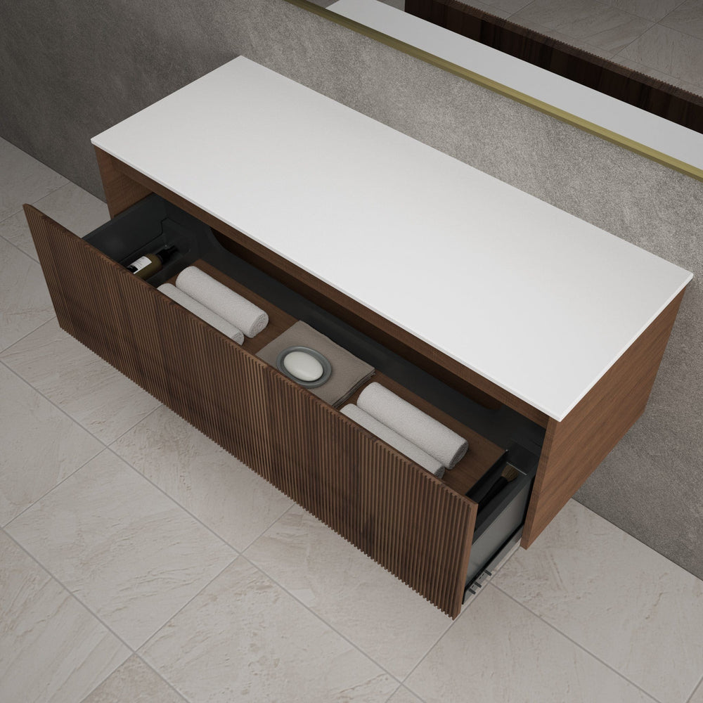 Scanalato Single Drawer Countertop Vanity Unit - Walnut 1200mm