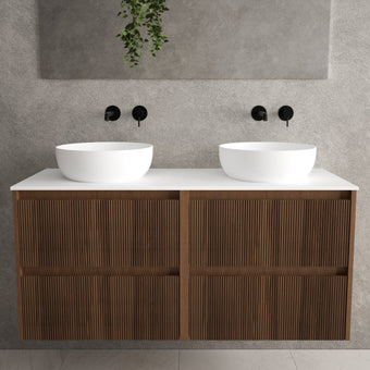 Scanalato Four Drawer Countertop Vanity Unit - Walnut 1200mm