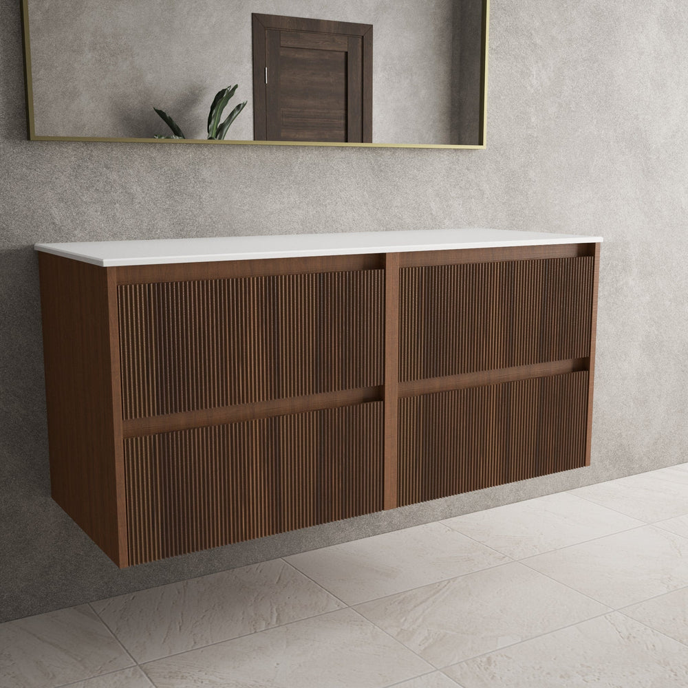 Scanalato Four Drawer Countertop Vanity Unit - Walnut 1200mm