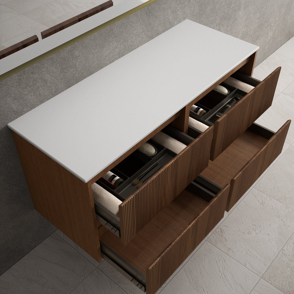 Scanalato Four Drawer Countertop Vanity Unit - Walnut 1200mm