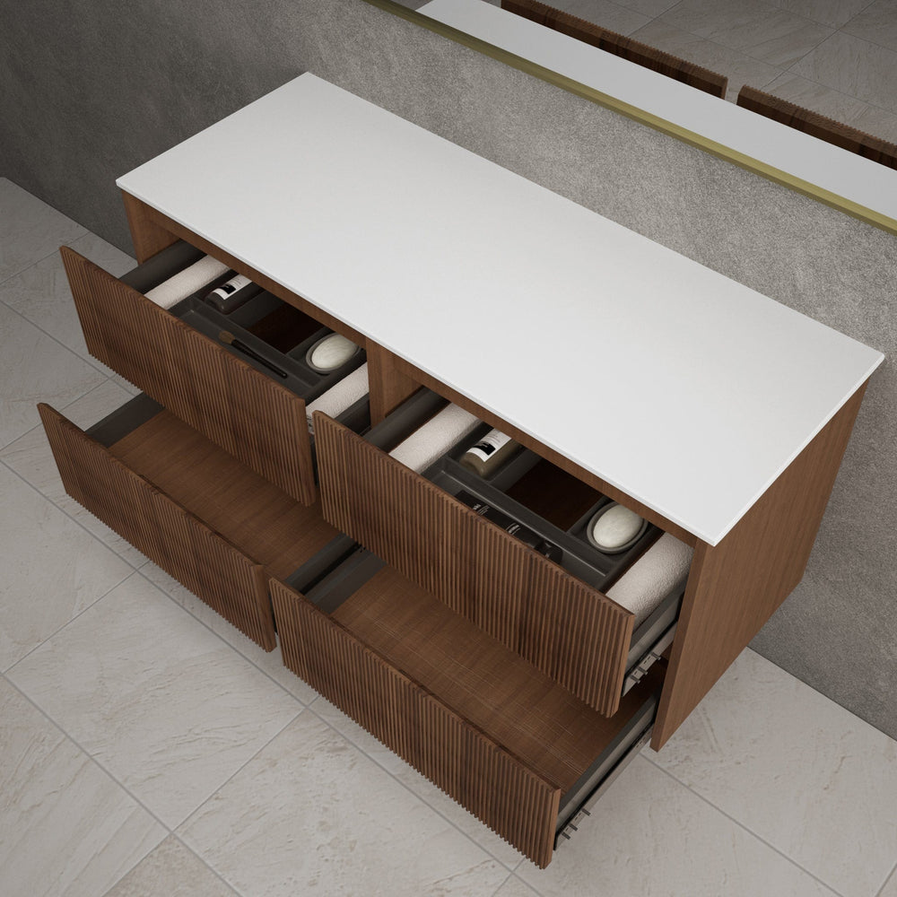 Scanalato Four Drawer Countertop Vanity Unit - Walnut 1200mm