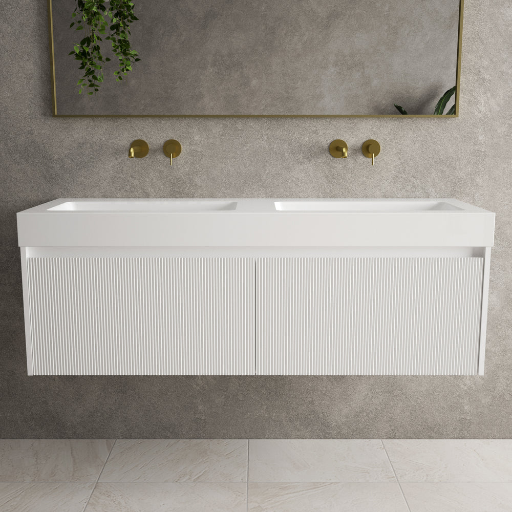 Scanalato Double Drawer Vanity Unit With Beyondstone BLOC Double Basin - Pure White 1400mm