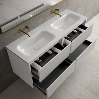 Scanalato Four Drawer Vanity Unit With Beyondstone Double Basin - Soft Grey 1400mm