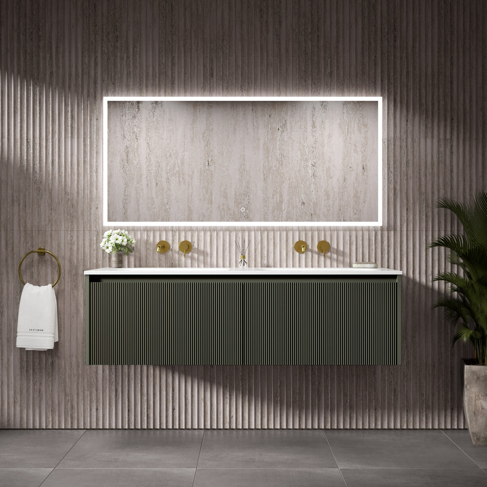 Scanalato Double Drawer Vanity Unit With Beyondstone Double Basin - Pistachio 1400mm