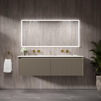 Scanalato Double Drawer Vanity Unit With Beyondstone Double Basin - Soft Taupe 1400mm