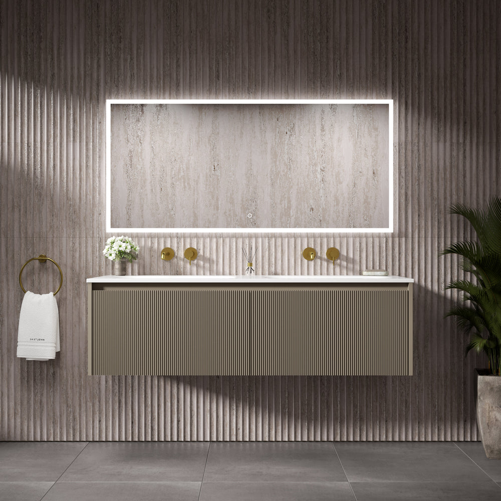 Scanalato Double Drawer Vanity Unit With Beyondstone Double Basin - Soft Taupe 1400mm