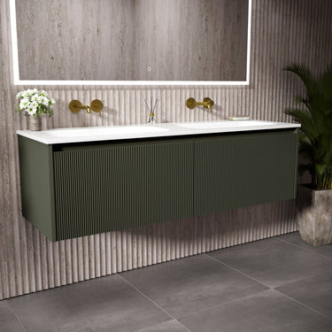 Scanalato Double Drawer Vanity Unit With Beyondstone Double Basin - Pistachio 1400mm