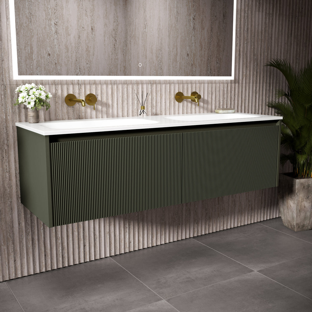Scanalato Double Drawer Vanity Unit With Beyondstone Double Basin - Pistachio 1400mm