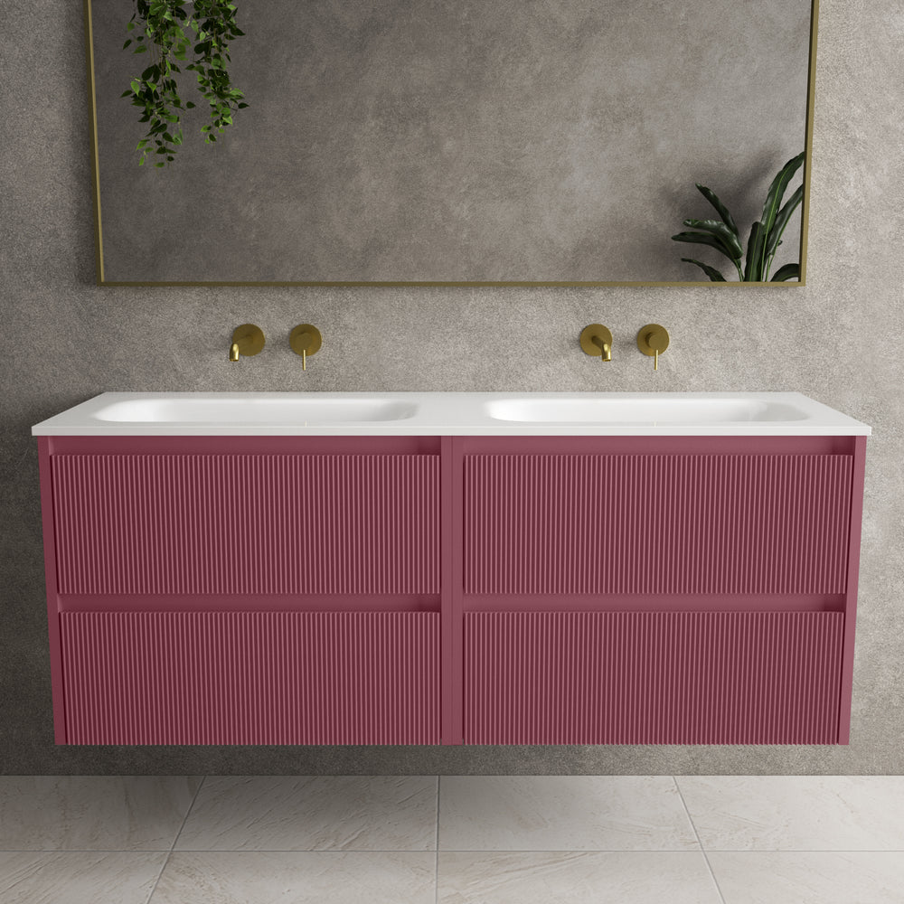 Scanalato Four Drawer Vanity Unit With Beyondstone Double Basin - Mineral Red 1400mm