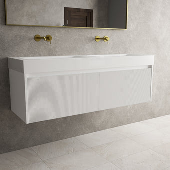 Scanalato Double Drawer Vanity Unit With Beyondstone BLOC Double Basin - Pure White 1400mm
