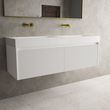 Scanalato Double Drawer Vanity Unit With Beyondstone BLOC Double Basin - Pure White 1400mm