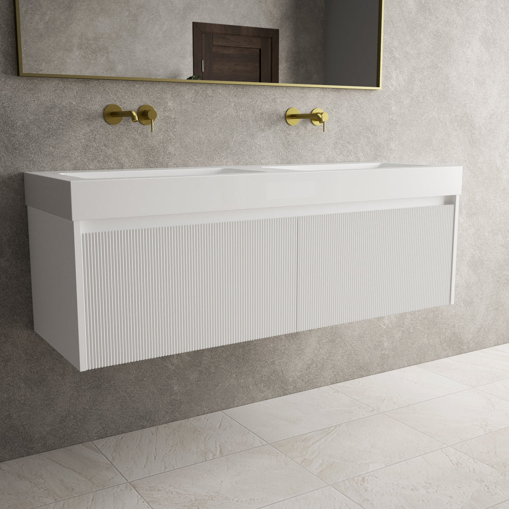 Scanalato Double Drawer Vanity Unit With Beyondstone BLOC Double Basin - Pure White 1400mm