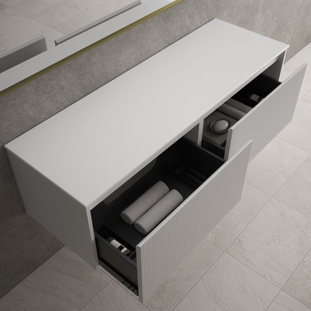 Scanalato Double Drawer Countertop Vanity Unit - Pure White 1400mm
