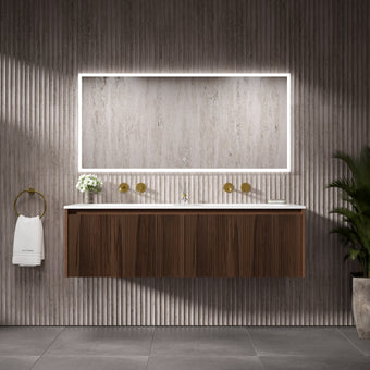 Scanalato Double Drawer Vanity Unit With Beyondstone Double Basin - Walnut 1400mm