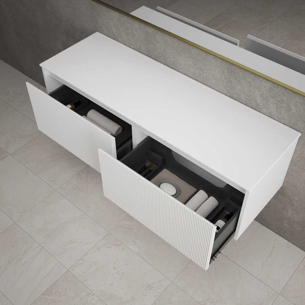 Scanalato Double Drawer Countertop Vanity Unit - Pure White 1400mm