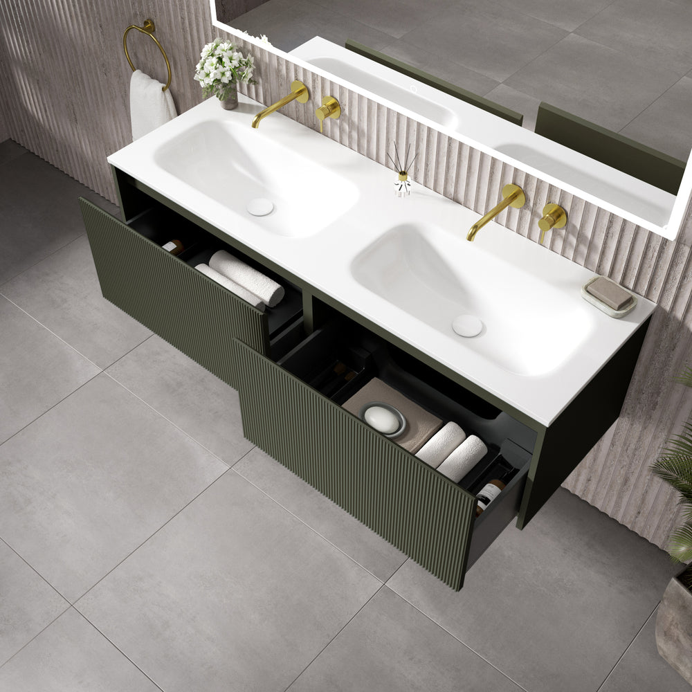 Scanalato Double Drawer Vanity Unit With Beyondstone Double Basin - Pistachio 1400mm