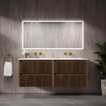 Scanalato Four Drawer Vanity Unit With Beyondstone Double Basin - Walnut 1400mm