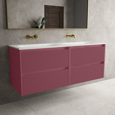 Scanalato Four Drawer Vanity Unit With Beyondstone Double Basin - Mineral Red 1400mm