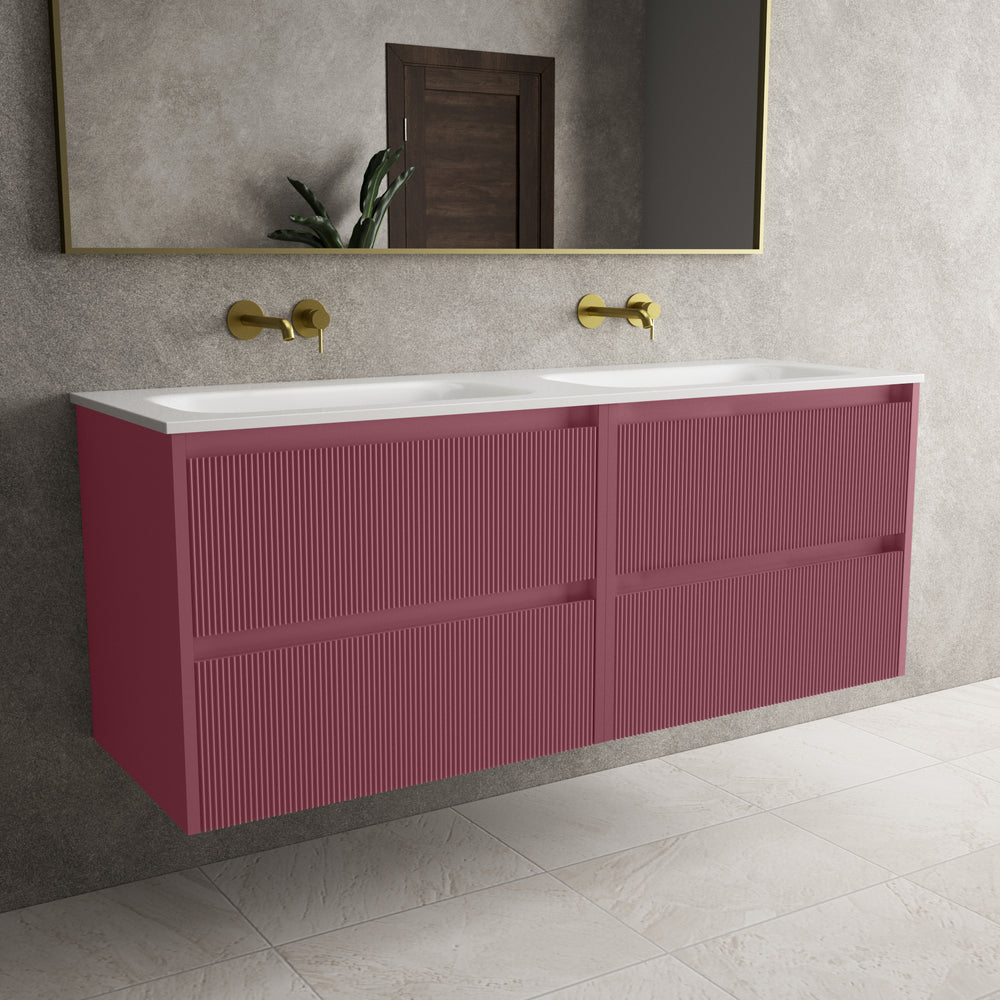 Scanalato Four Drawer Vanity Unit With Beyondstone Double Basin - Mineral Red 1400mm