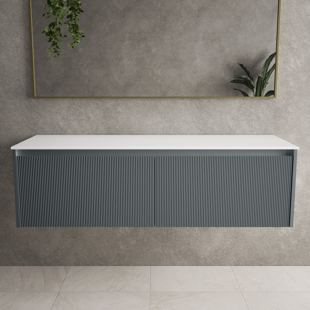 Scanalato Double Drawer Countertop Vanity Unit - Slate Grey 1400mm
