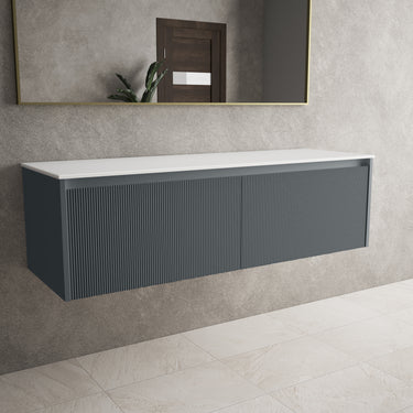 Scanalato Double Drawer Countertop Vanity Unit - Slate Grey 1400mm