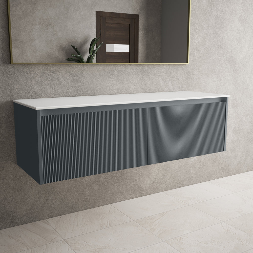 Scanalato Double Drawer Countertop Vanity Unit - Slate Grey 1400mm