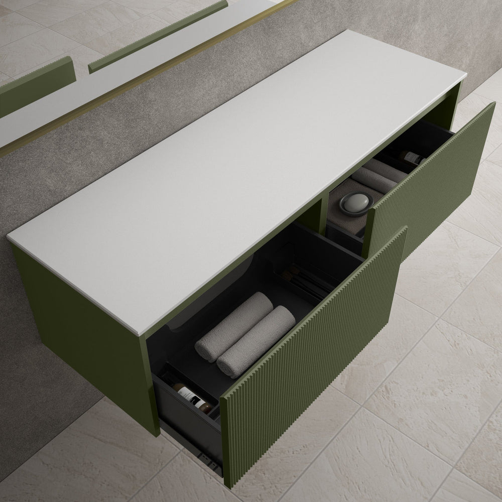 Scanalato Double Drawer Countertop Vanity Unit - Seaweed 1400mm