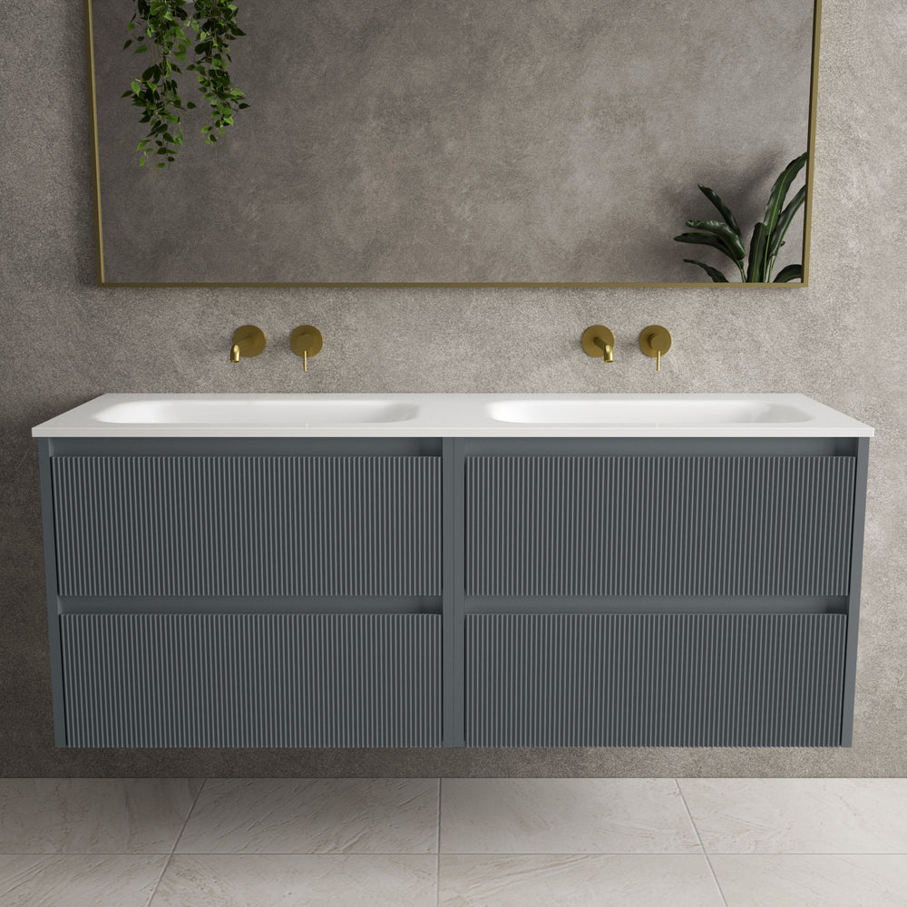 Scanalato Four Drawer Vanity Unit With Beyondstone Double Basin - Slate Grey 1400mm