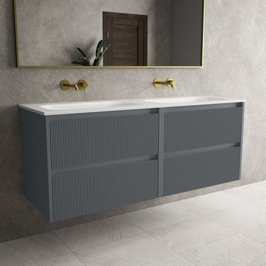 Scanalato Four Drawer Vanity Unit With Beyondstone Double Basin - Slate Grey 1400mm