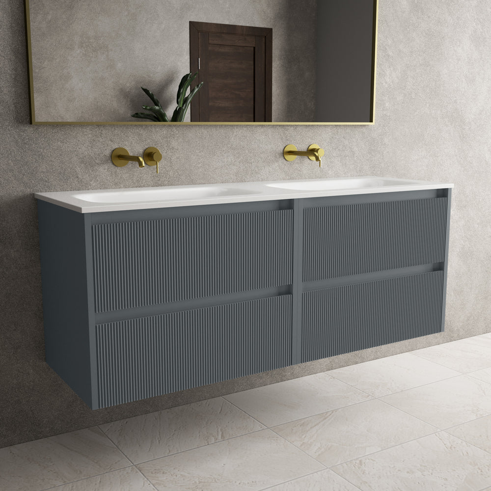 Scanalato Four Drawer Vanity Unit With Beyondstone Double Basin - Slate Grey 1400mm
