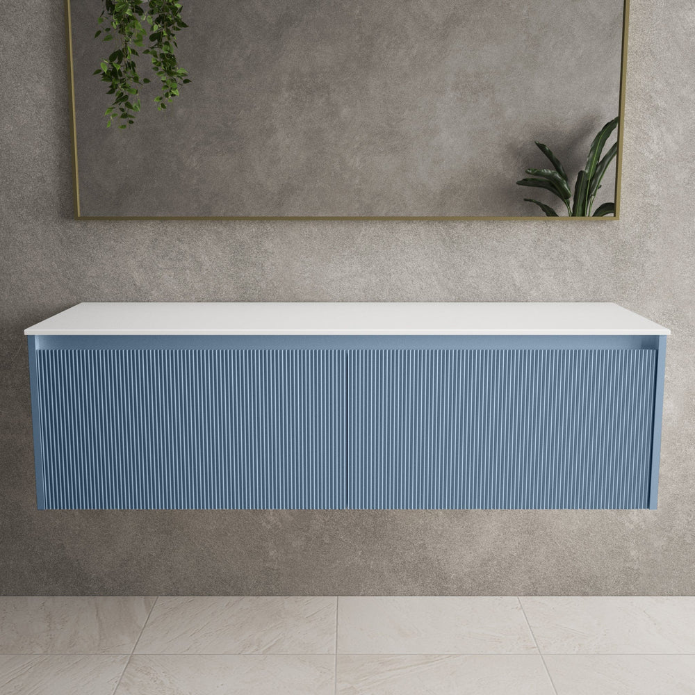 Scanalato Double Drawer Countertop Vanity Unit - Soft Blue 1400mm