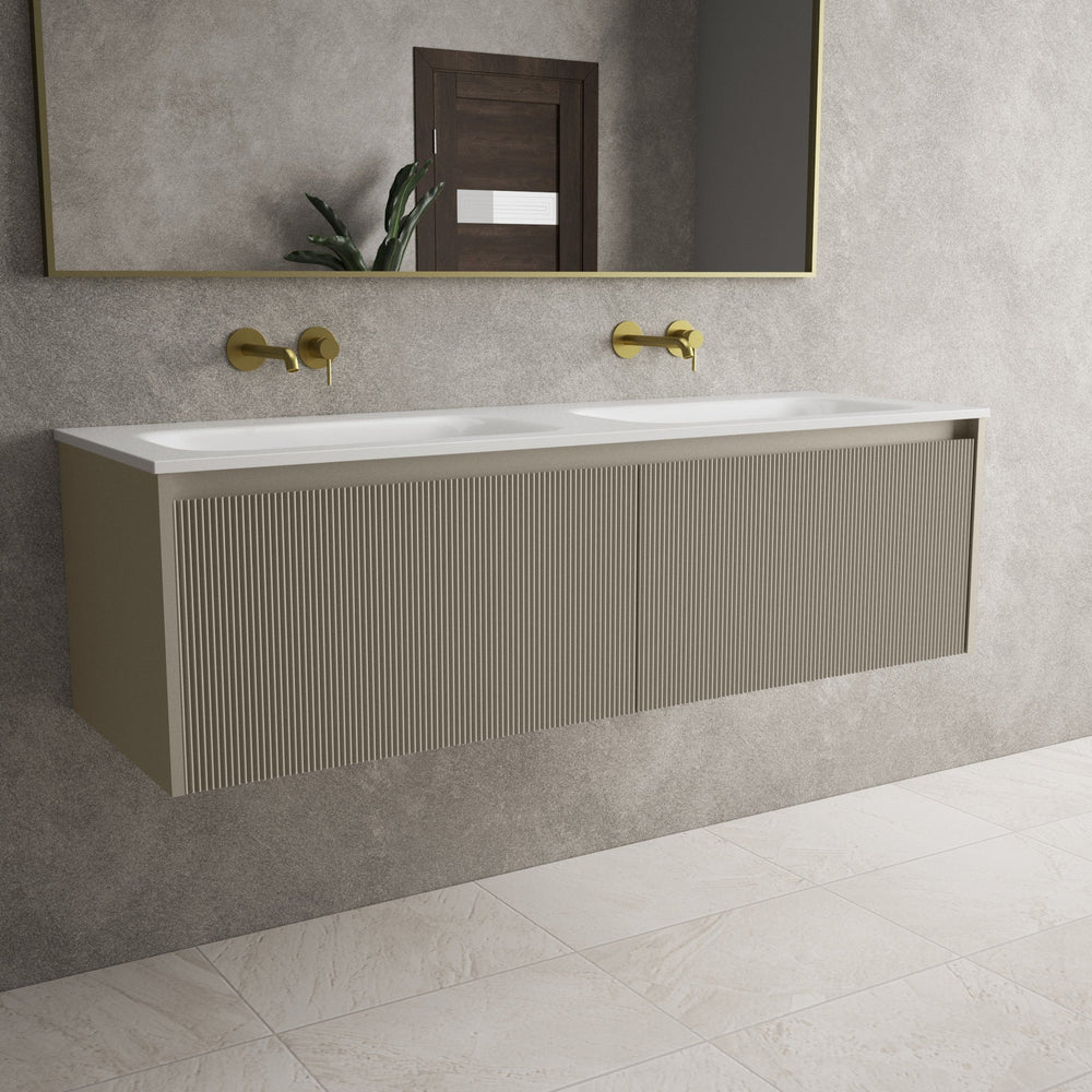 Scanalato Double Drawer Vanity Unit With Beyondstone Double Basin - Soft Taupe 1400mm