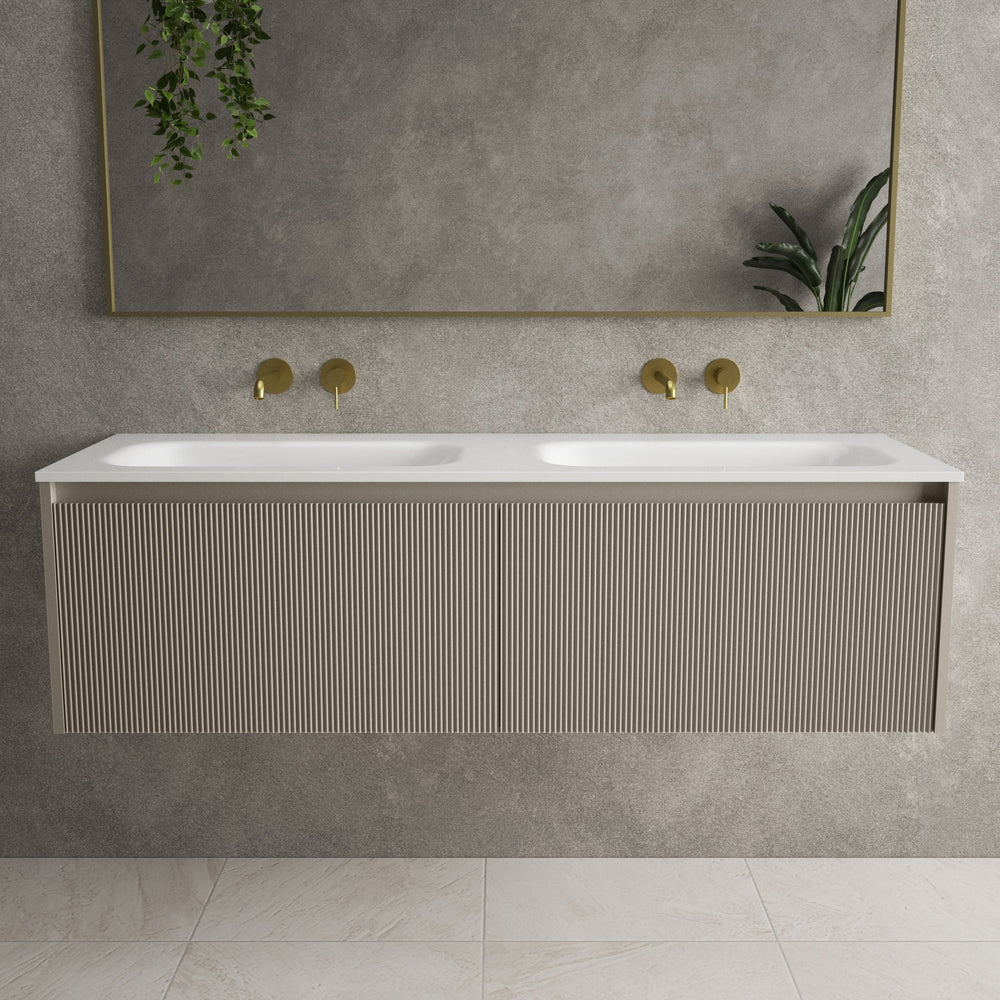 Scanalato Double Drawer Vanity Unit With Beyondstone Double Basin - Soft Taupe 1400mm