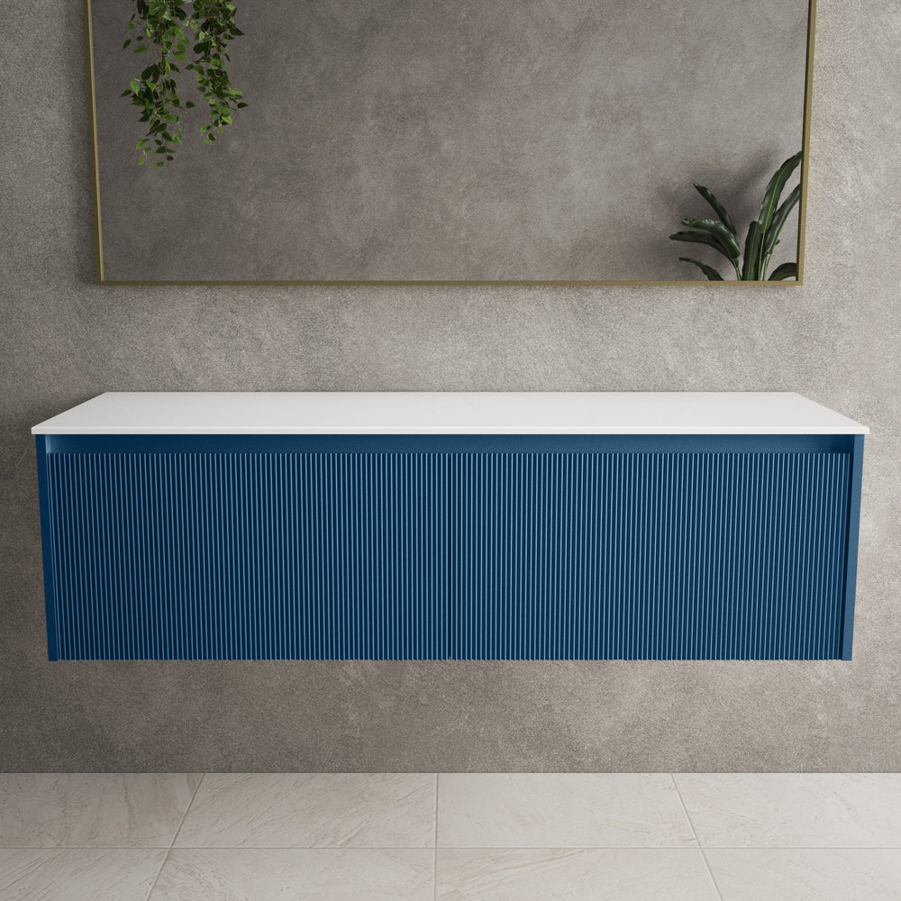 Scanalato Double Drawer Countertop Vanity Unit - Ocean Blue 1400mm