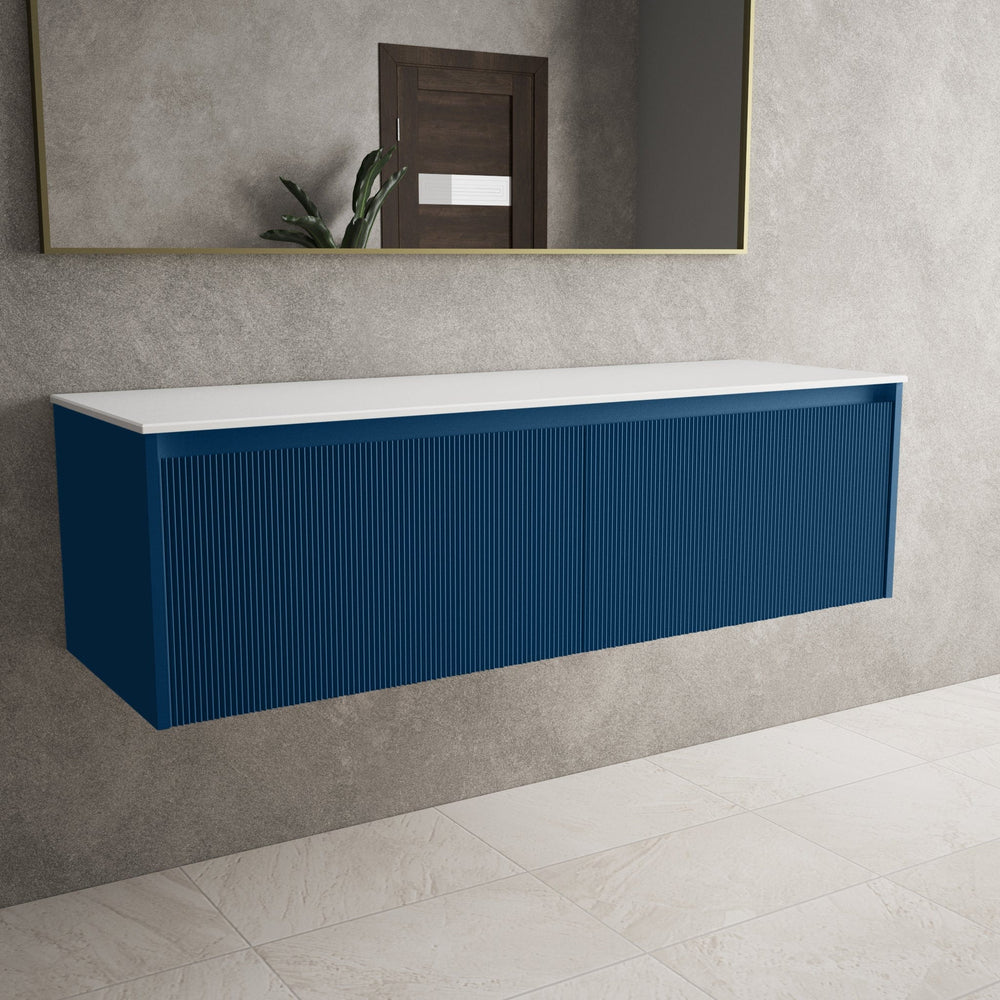 Scanalato Double Drawer Countertop Vanity Unit - Ocean Blue 1400mm