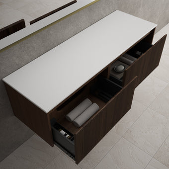 Scanalato Double Drawer Countertop Vanity Unit - Walnut 1400mm