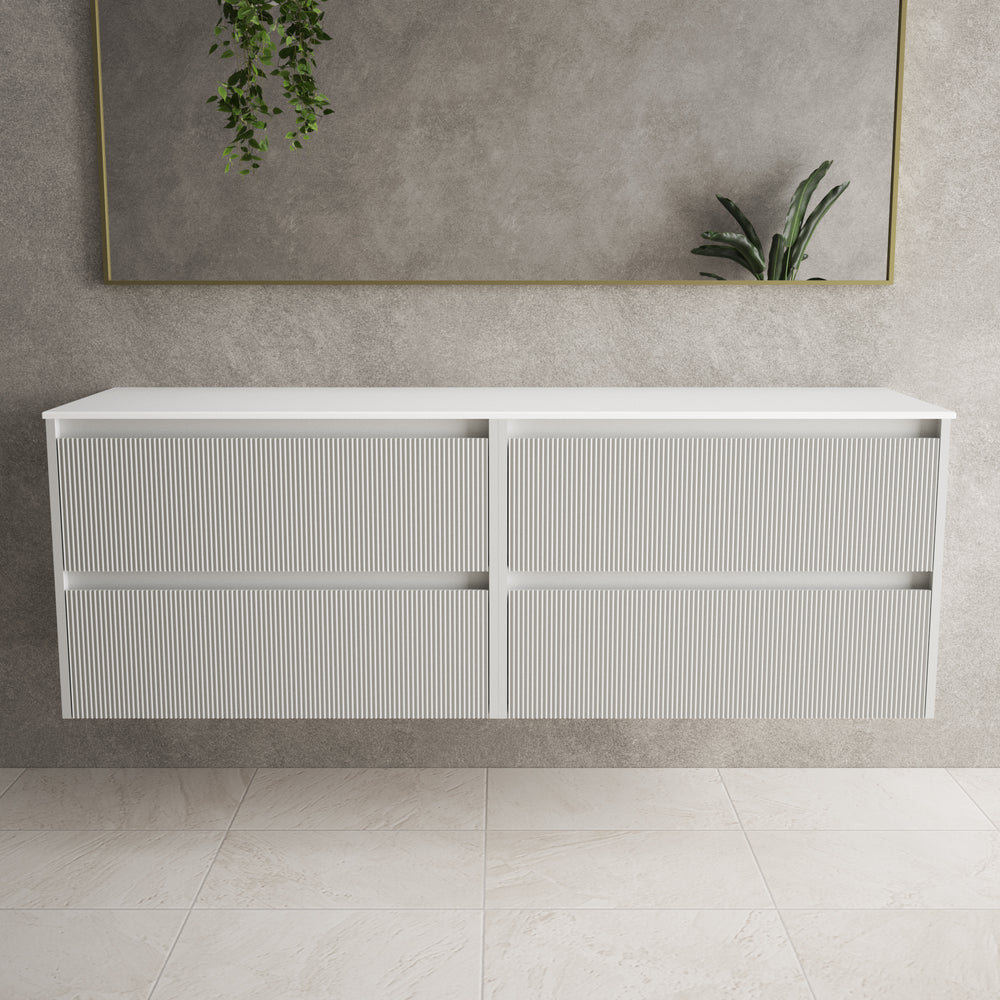 Scanalato Four Drawer Countertop Vanity Unit - Soft Grey 1600mm