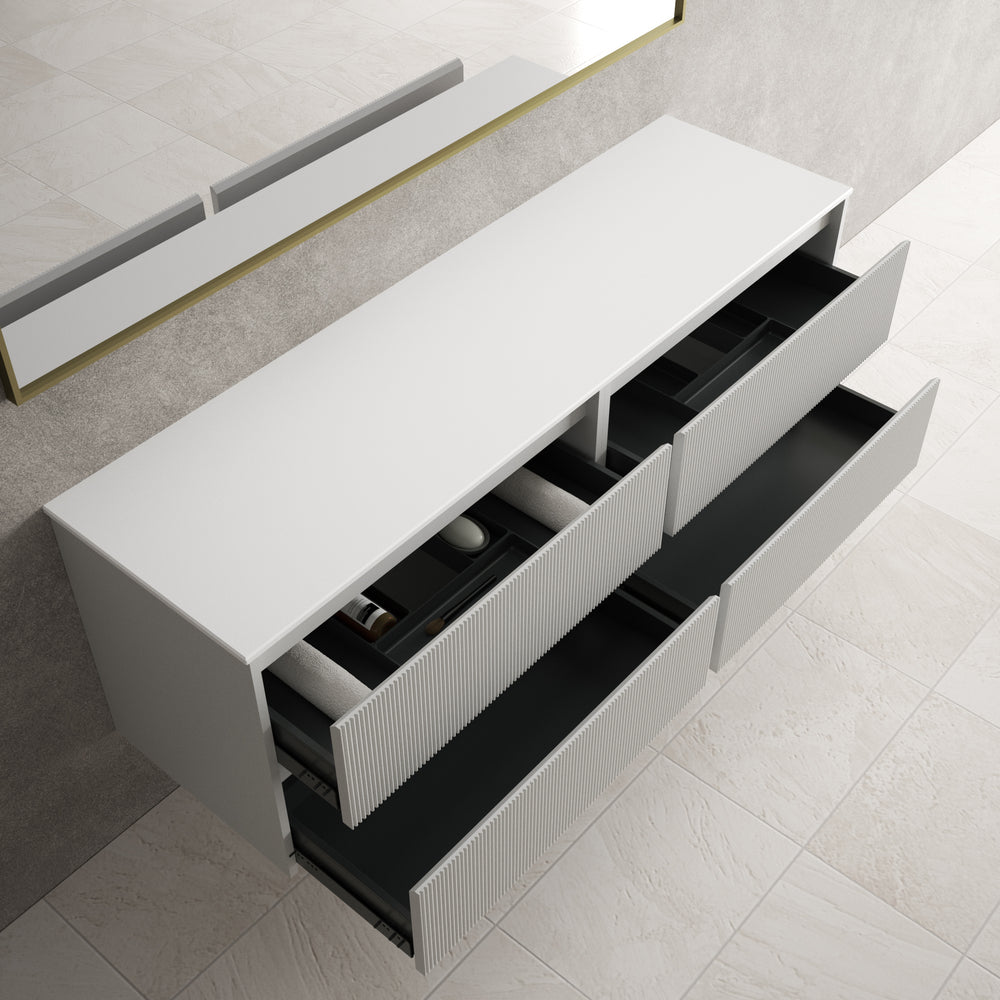 Scanalato Four Drawer Countertop Vanity Unit - Soft Grey 1600mm
