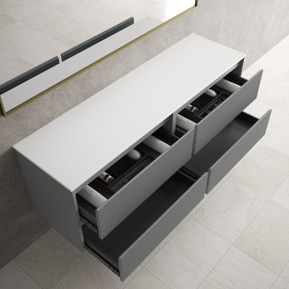 Scanalato Four Drawer Countertop Vanity Unit - Dove Grey 1600mm