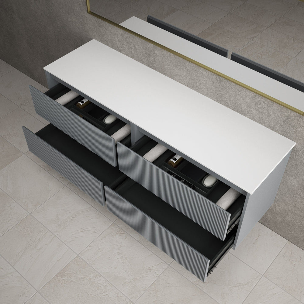 Scanalato Four Drawer Countertop Vanity Unit - Dove Grey 1600mm